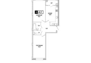 2-к квартира, вторичка, 62м2, 12/16 этаж