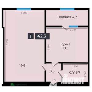 1-к квартира, вторичка, 42м2, 10/17 этаж