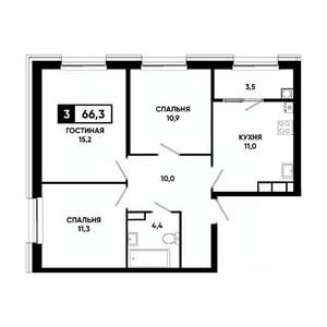 3-к квартира, вторичка, 66м2, 12/16 этаж