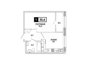 1-к квартира, вторичка, 36м2, 14/16 этаж