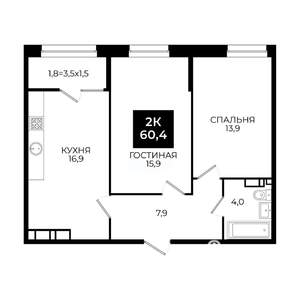 2-к квартира, вторичка, 60м2, 20/24 этаж