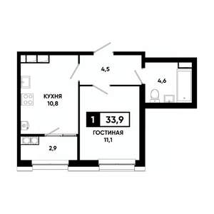 1-к квартира, вторичка, 34м2, 18/20 этаж