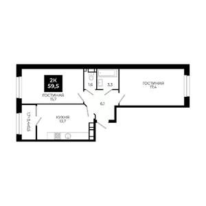 2-к квартира, вторичка, 60м2, 16/24 этаж