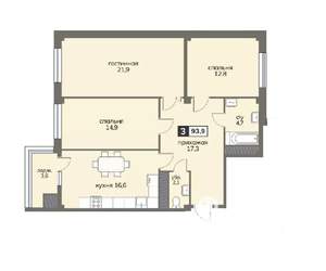 3-к квартира, строящийся дом, 94м2, 12/12 этаж