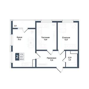 2-к квартира, вторичка, 69м2, 2/20 этаж