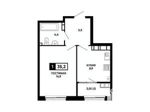 1-к квартира, вторичка, 35м2, 24/24 этаж