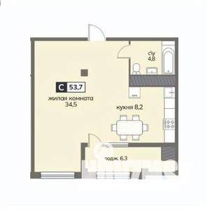 Студия квартира, строящийся дом, 54м2, 5/12 этаж