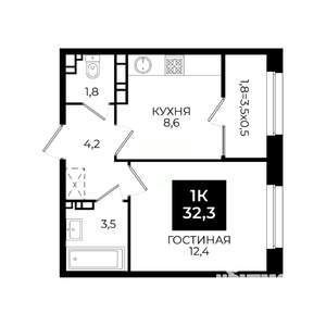 1-к квартира, вторичка, 32м2, 14/24 этаж