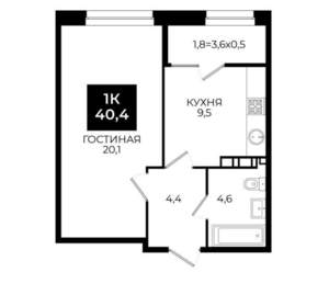 1-к квартира, вторичка, 43м2, 8/24 этаж