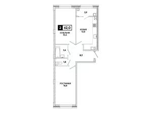 2-к квартира, вторичка, 62м2, 4/16 этаж