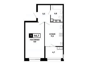 1-к квартира, вторичка, 44м2, 15/24 этаж