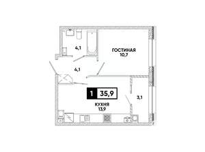 1-к квартира, вторичка, 36м2, 6/16 этаж