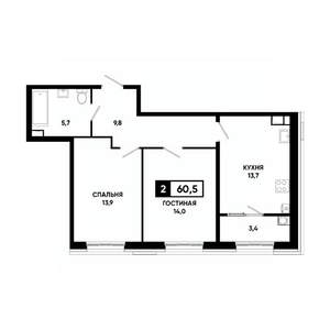 2-к квартира, вторичка, 61м2, 7/18 этаж