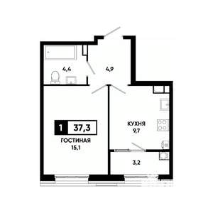 1-к квартира, вторичка, 37м2, 11/18 этаж