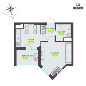 1-к квартира, вторичка, 36м2, 13/19 этаж