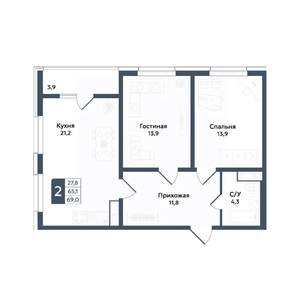 2-к квартира, вторичка, 69м2, 16/20 этаж