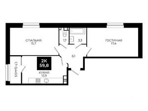 2-к квартира, вторичка, 60м2, 5/24 этаж