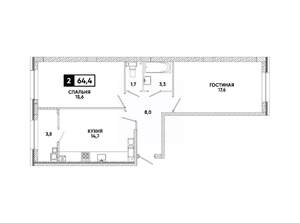 2-к квартира, вторичка, 64м2, 13/16 этаж
