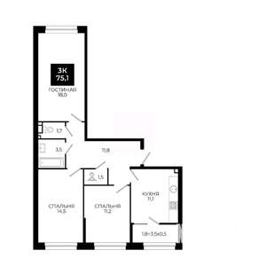 3-к квартира, вторичка, 75м2, 21/24 этаж