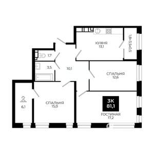 3-к квартира, вторичка, 81м2, 15/24 этаж