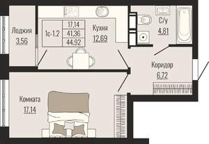 1-к квартира, вторичка, 45м2, 3/25 этаж
