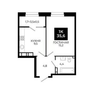 1-к квартира, вторичка, 36м2, 24/24 этаж