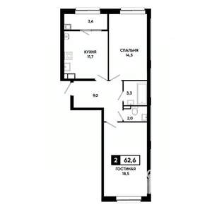 2-к квартира, вторичка, 63м2, 9/19 этаж