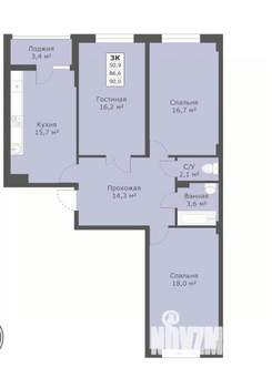 3-к квартира, вторичка, 90м2, 5/18 этаж