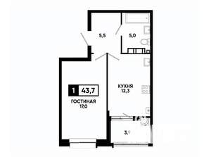 1-к квартира, вторичка, 44м2, 5/24 этаж