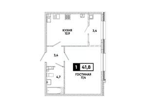 1-к квартира, вторичка, 42м2, 11/16 этаж