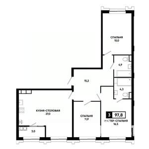 3-к квартира, вторичка, 98м2, 17/21 этаж