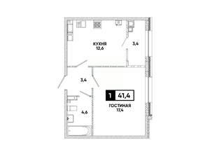 1-к квартира, вторичка, 41м2, 15/16 этаж
