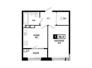 1-к квартира, вторичка, 36м2, 14/14 этаж