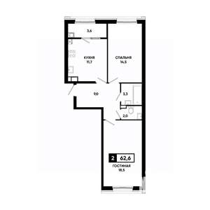 2-к квартира, вторичка, 63м2, 9/18 этаж