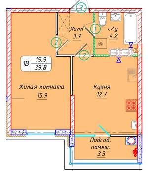 1-к квартира, вторичка, 40м2, 9/21 этаж