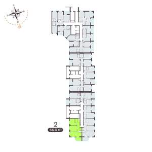 2-к квартира, вторичка, 67м2, 1/19 этаж