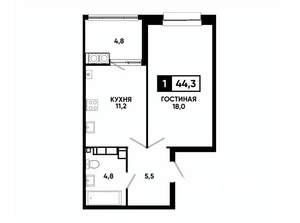 1-к квартира, вторичка, 44м2, 17/24 этаж
