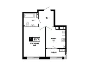 1-к квартира, вторичка, 35м2, 15/24 этаж