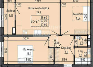 2-к квартира, вторичка, 62м2, 3/4 этаж
