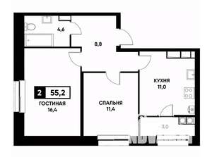 2-к квартира, вторичка, 55м2, 21/22 этаж