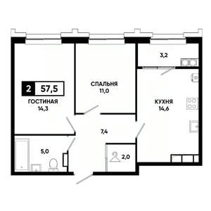 2-к квартира, вторичка, 58м2, 19/21 этаж