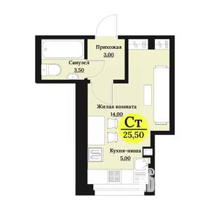 Студия квартира, строящийся дом, 26м2, 5/12 этаж