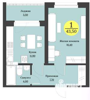 1-к квартира, строящийся дом, 44м2, 3/12 этаж