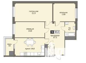 3-к квартира, строящийся дом, 94м2, 12/12 этаж