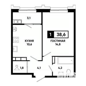 1-к квартира, вторичка, 39м2, 13/21 этаж