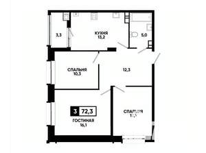 3-к квартира, вторичка, 72м2, 6/16 этаж