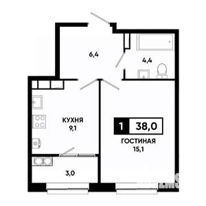 1-к квартира, вторичка, 38м2, 9/19 этаж