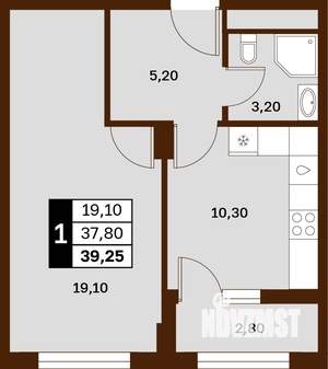 1-к квартира, строящийся дом, 39м2, 3/14 этаж