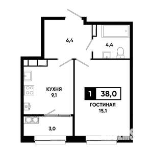 1-к квартира, вторичка, 38м2, 14/19 этаж