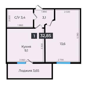 1-к квартира, вторичка, 33м2, 12/16 этаж